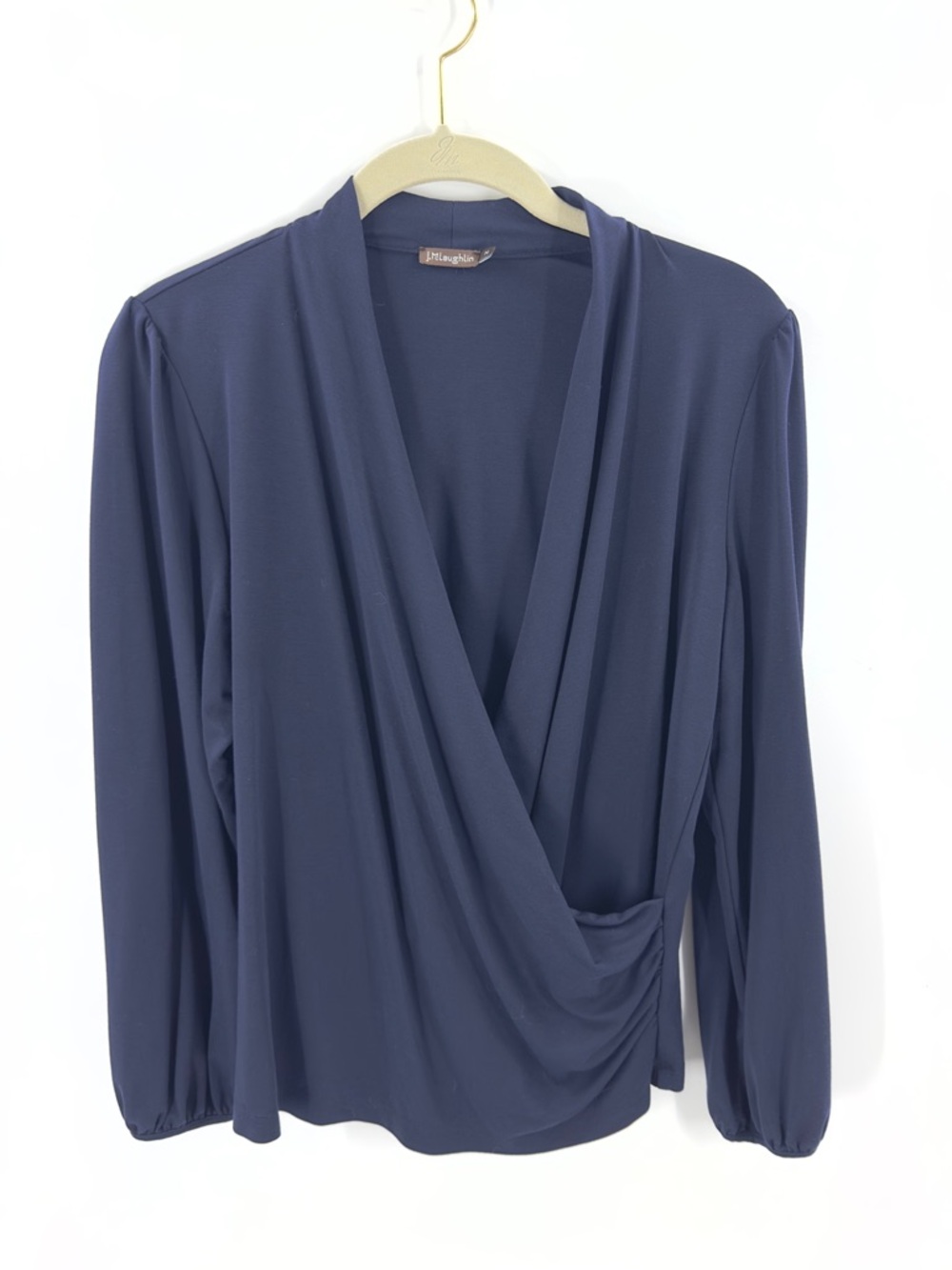 J McLaughlin Sophy Top Womens Size Medium Faux Wrap Surplice Draped Stretch - Picture 2 of 8